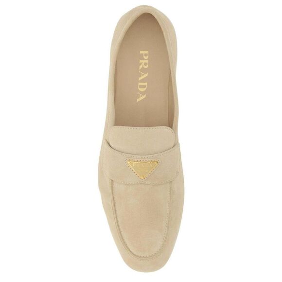 Prada Triangle Logo Suede Loafers Beige 37.5 - Picture 4 of 6